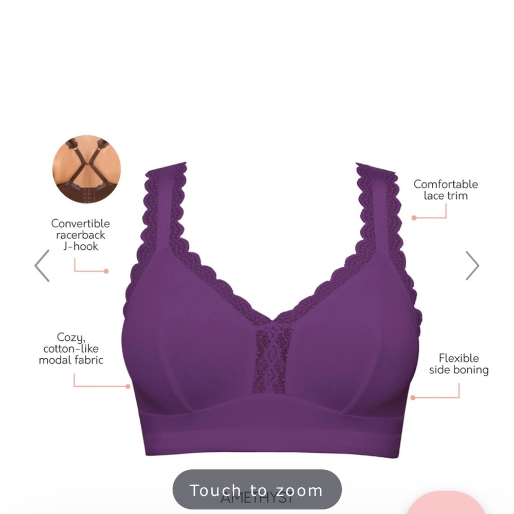 Parfait Lace-Trim Wireless Comfort Bra - Purple 36GG